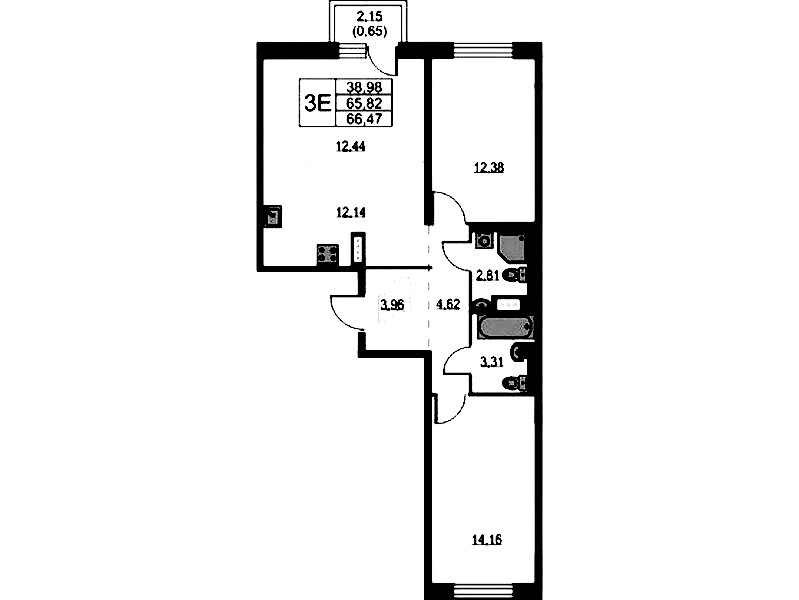 2-комнатная квартира 66.47 м², 4/9 эт., ЖК «Квартал Лаголово»